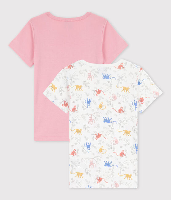 Confezione da 2 t-shirt bambina a maniche corte stampa scimmie in cotone biologico variante 1
