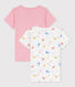 Confezione da 2 t-shirt bambina a maniche corte stampa scimmie in cotone biologico