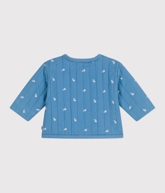 Giacca neonato in cotone trapuntato con stampa a fiorellini blu ALASKA/bianco MARSHMALLOW