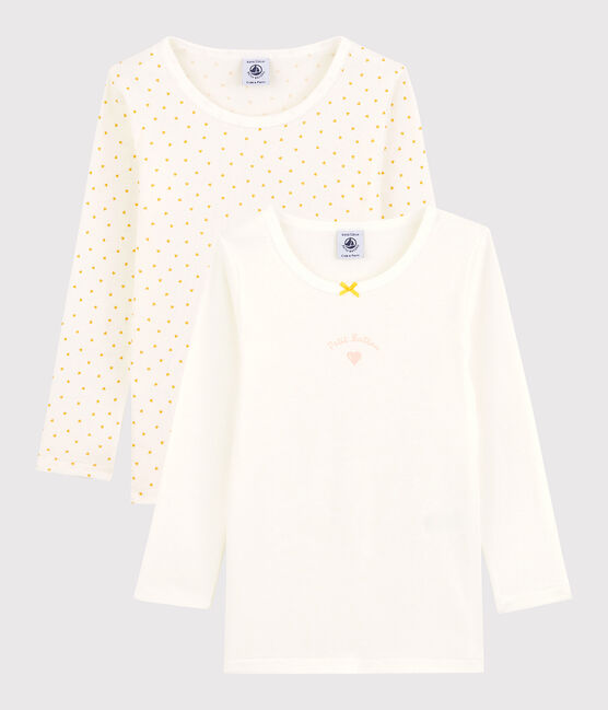 Confezione da 2 t-shirt bambina maniche lunghe a cuori in cotone variante 1