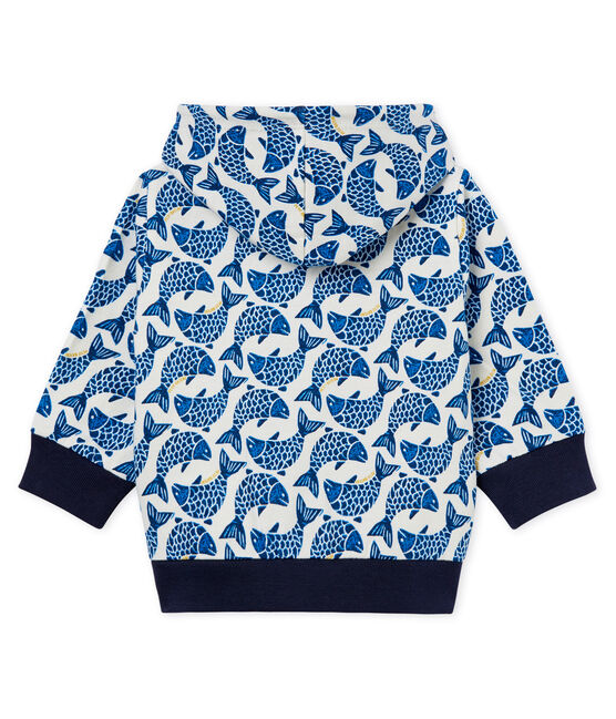 Felpa con cappuccio zippato neonato maschietto in jersey fantasia bianco MARSHMALLOW/bianco MULTICO