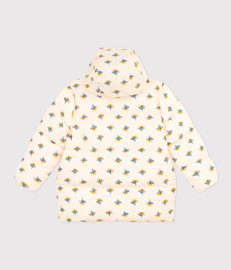 Piumino con cappuccio estraibile bambina ecru/multicolore