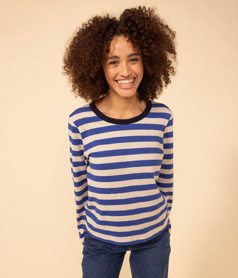 T-shirt LE DROIT girocollo in cotone Donna blu/grigio