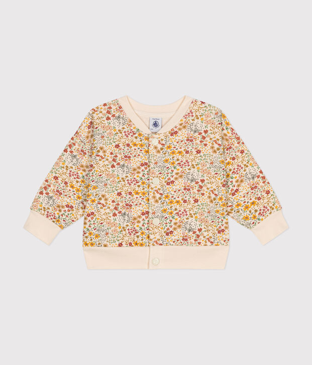 Cardigan in tubique trapuntato neonato ecru/multicolore