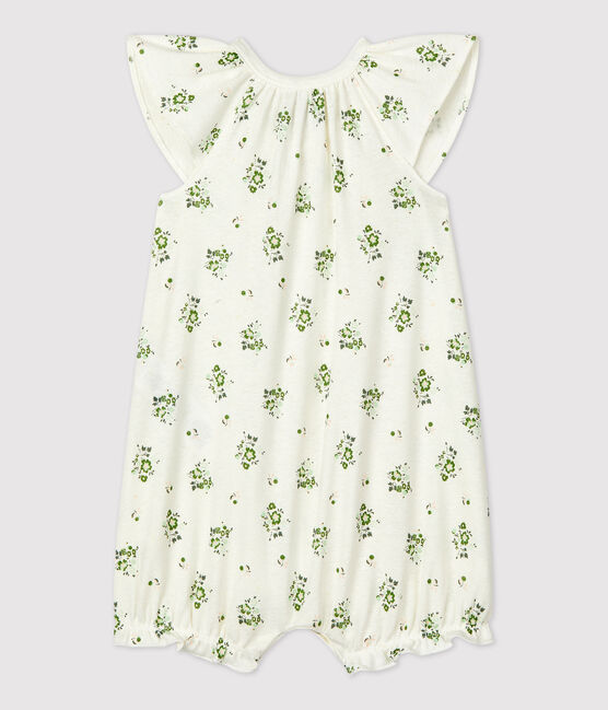 Tutina corta stampa vegetale in lino e cotone bianco MARSHMALLOW/bianco MULTICO