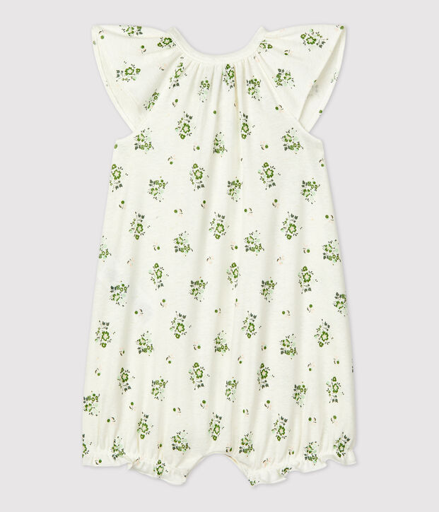 Tutina corta stampa vegetale in lino e cotone bianco/multicolore