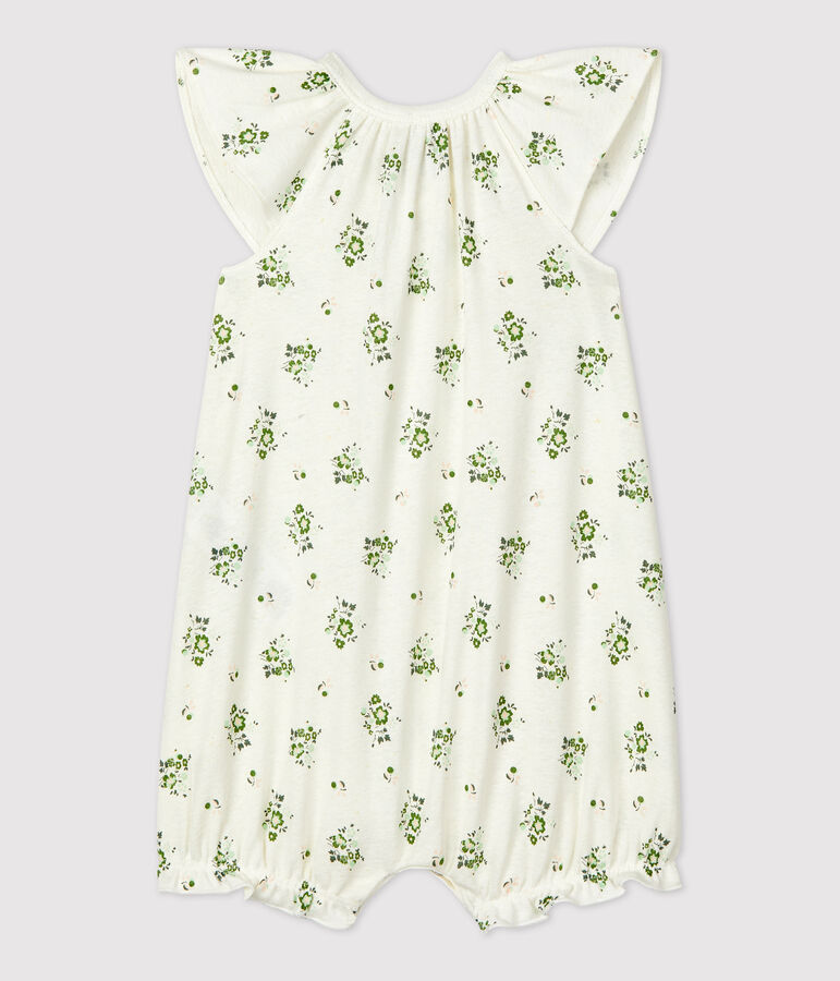 Tutina corta stampa vegetale in lino e cotone bianco/multicolore