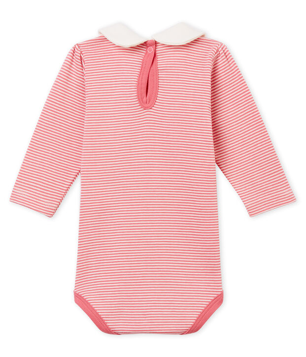 Body millerighe con colletto Claudine per beb&eacute; femmina rosa/bianco