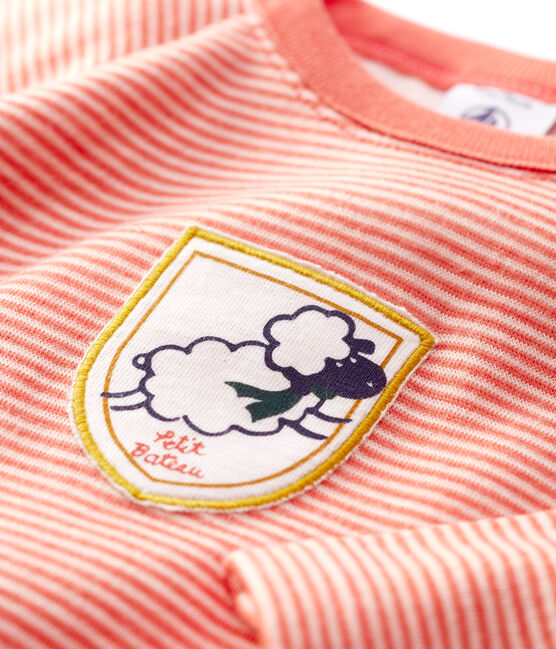 Tee-shirt in lana e cotone bebè. arancione OURSIN/bianco MARSHMALLOW