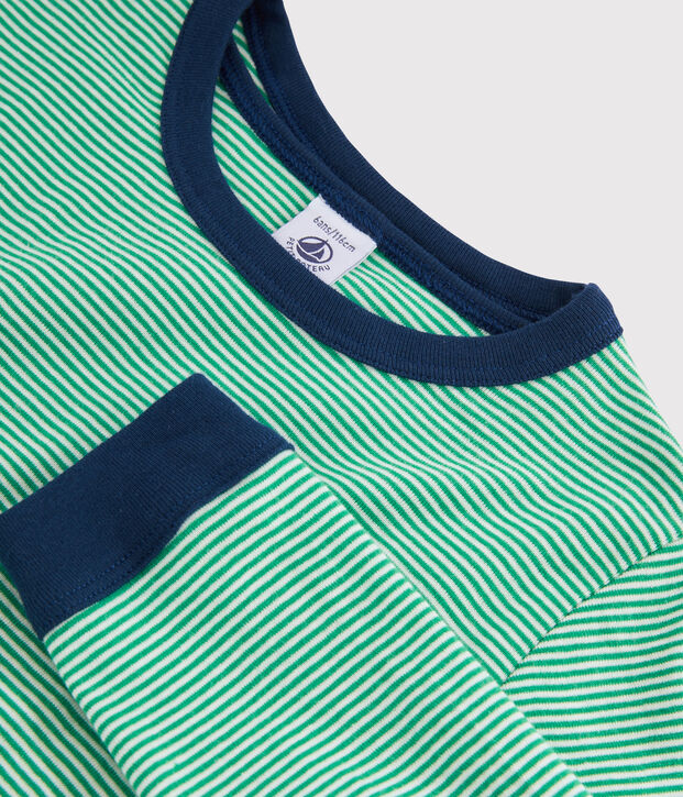 Pigiama millerighe verde bambino a costine verde/bianco