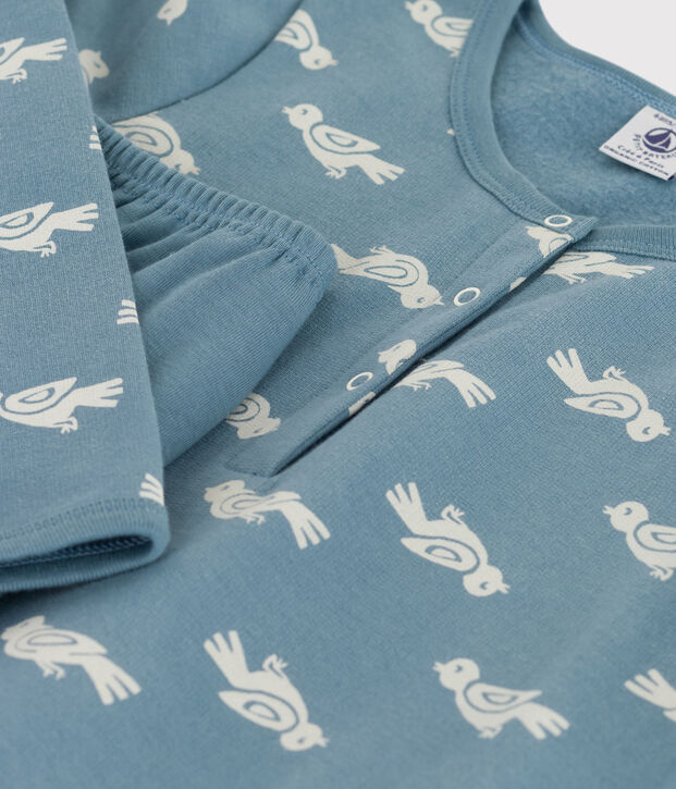 Camicia da notte e leggings in materiale felpato e cotone per bimbe, con fantasia volatile blu/bianco