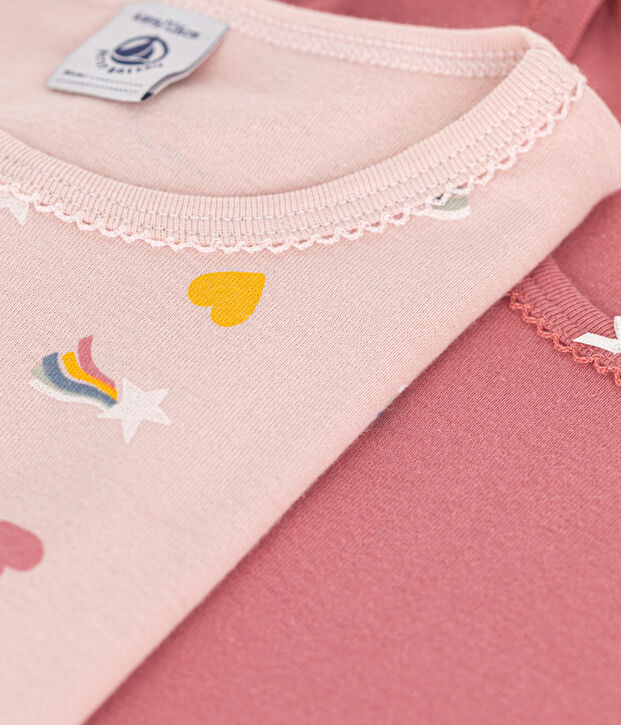 Set di 2 T-shirt a maniche lunghe in cotone a cuori bambino multicolore