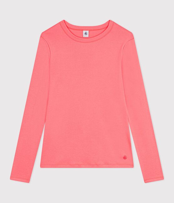 T-shirt a maniche lunghe in cotone tinta unita donna rosa FLAMAND