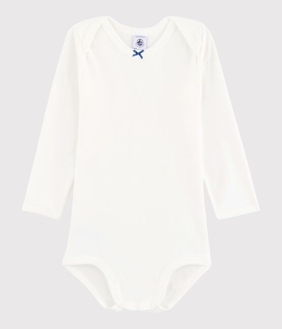 Body manica lunga bebè femmina bianco MARSHMALLOW/blu ACIER