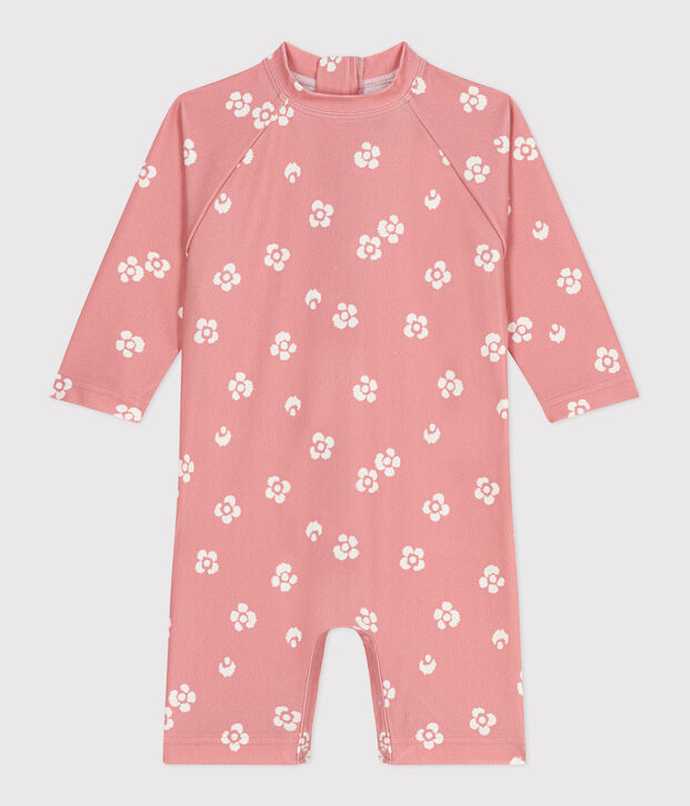 Tutina anti UV con stampa a fiori neonato rosa/bianco