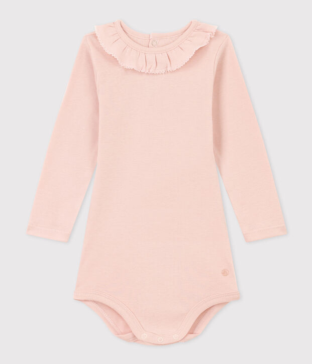 Body in cotone a manica lunga con collaretto rosa
