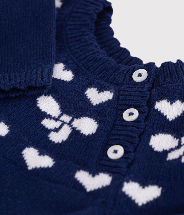Maglione in misto lana e cotone con fantasia a fiocchi neonato blu/ecru