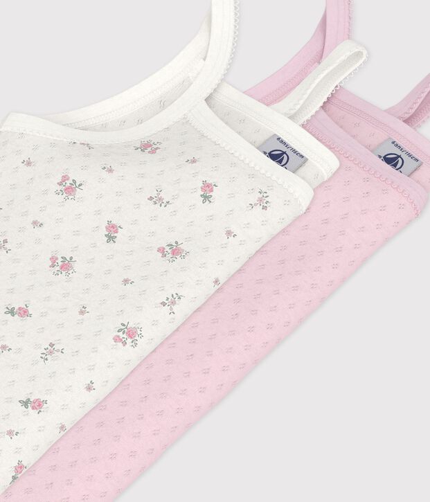 Set di canotte bambina in cotone traforato con stampa a fiori multicolore