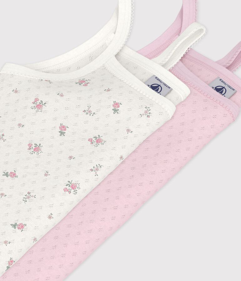 Set di canotte bambina in cotone traforato con stampa a fiori multicolore