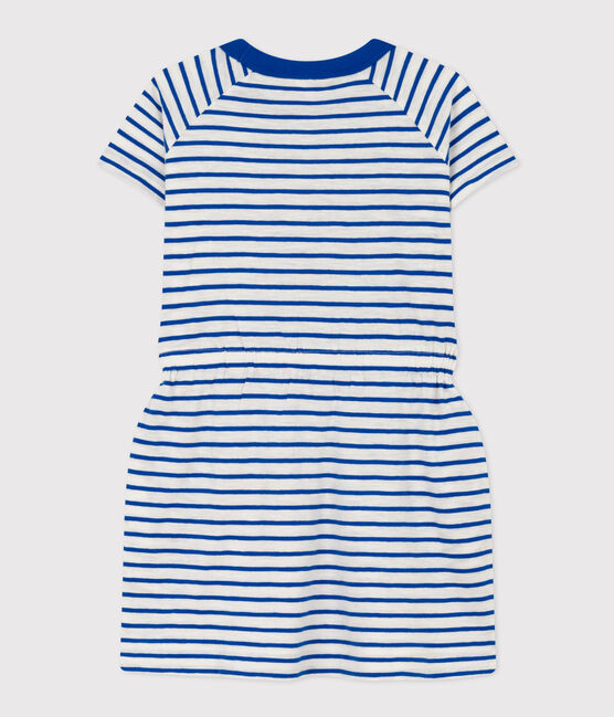 Abito bambina in jersey fiammato a righe bianco MARSHMALLOW/blu PERSE