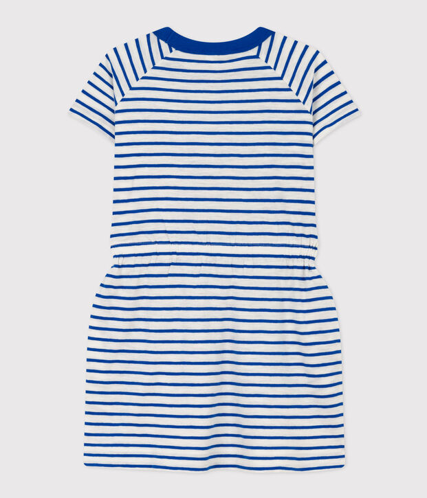 Abito bambina in jersey fiammato a righe bianco/blu