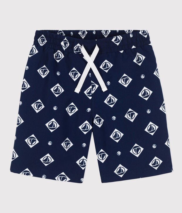 Shorts da mare bambino riciclati con stampa blu/ecru