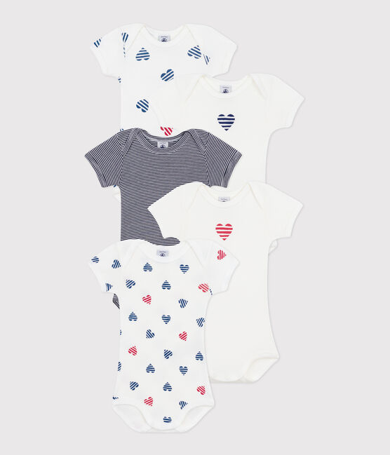 Set di 5 body a maniche corte in cotone con cuori a righe neonato variante 1