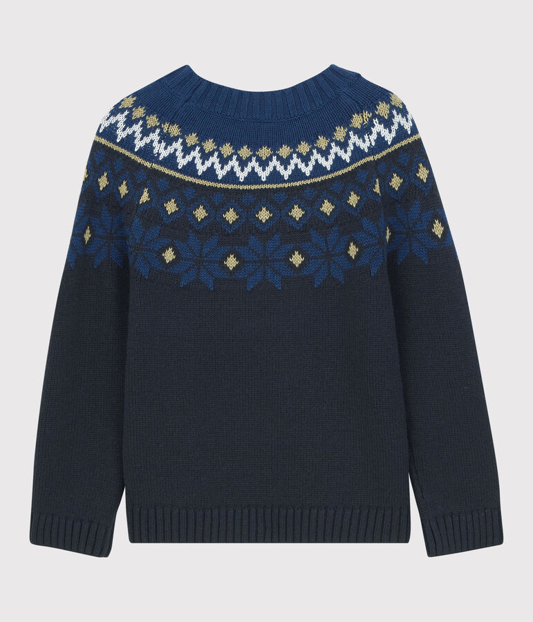 Pullover bambino in lana e cotone blu/multicolore