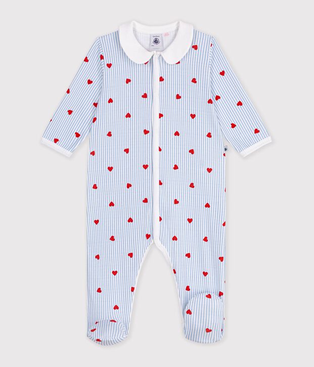 Pigiama in cotone con colletto e stampa a cuori neonato bianco/multicolore