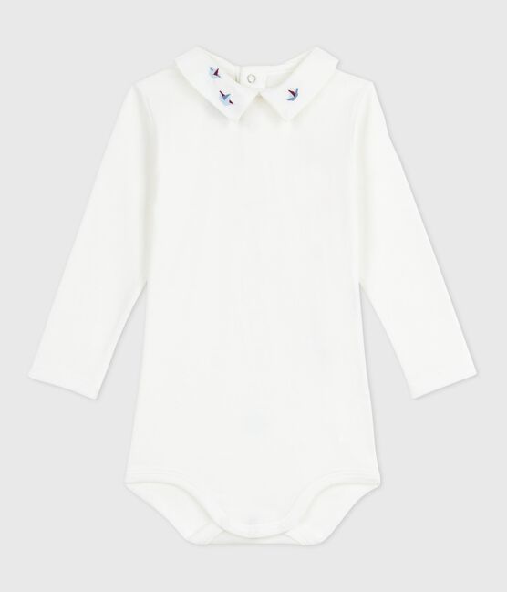 Body con colletto ricamato in cotone tinta unita neonato bianco MARSHMALLOW