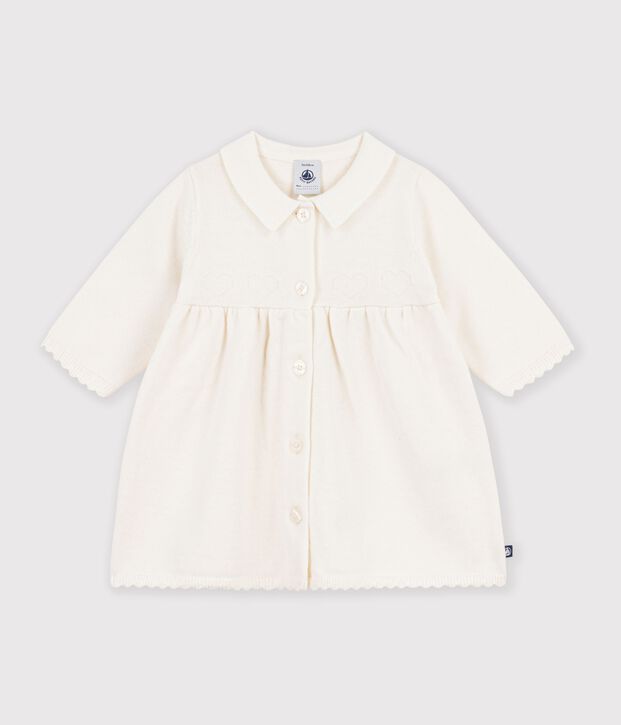 Abito con colletto in maglia tinta unita neonata bianco