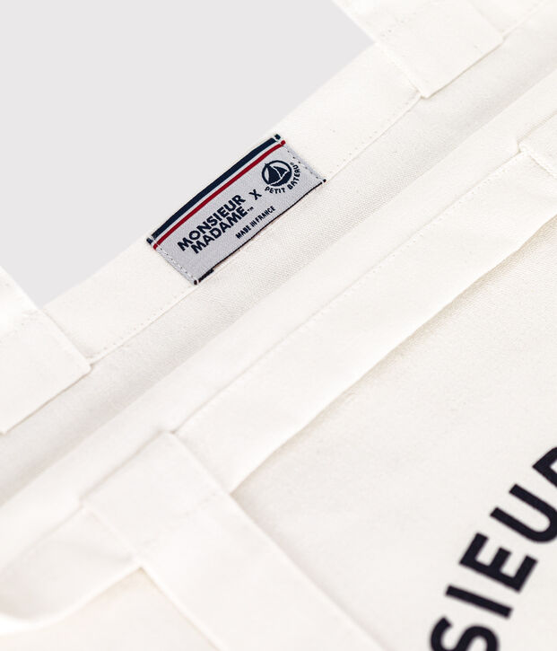 Borsa tote Monsieur Madame in cotone bianco