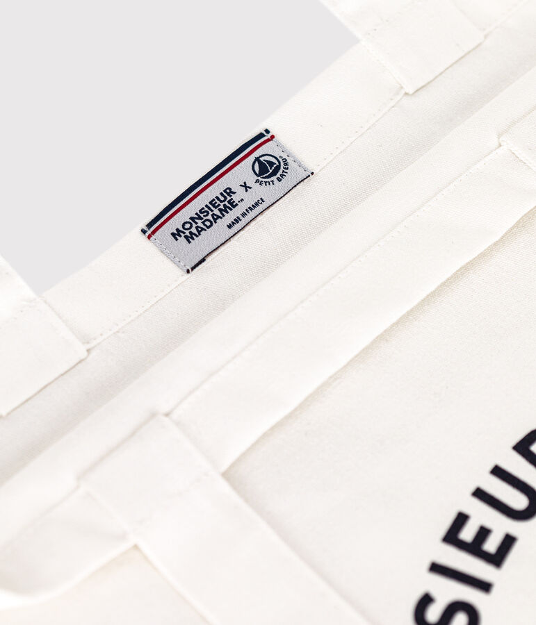 Borsa tote Monsieur Madame in cotone bianco