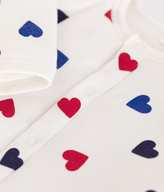Tutina lunga satinata in cotone neonato bianco MARSHMALLOW/bianco MULTICO