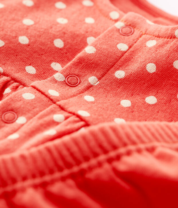 Abito leggings a pois beb&egrave; femmina in cotone biologico arancione/bianco