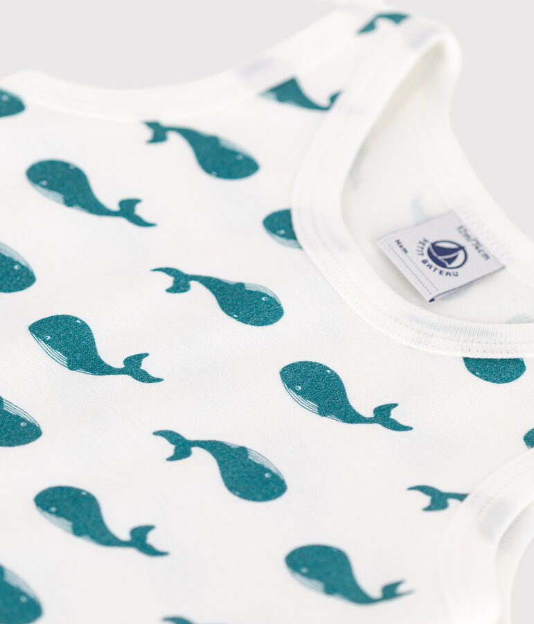 Tutina corta in cotone con balene neonato bianco/verde