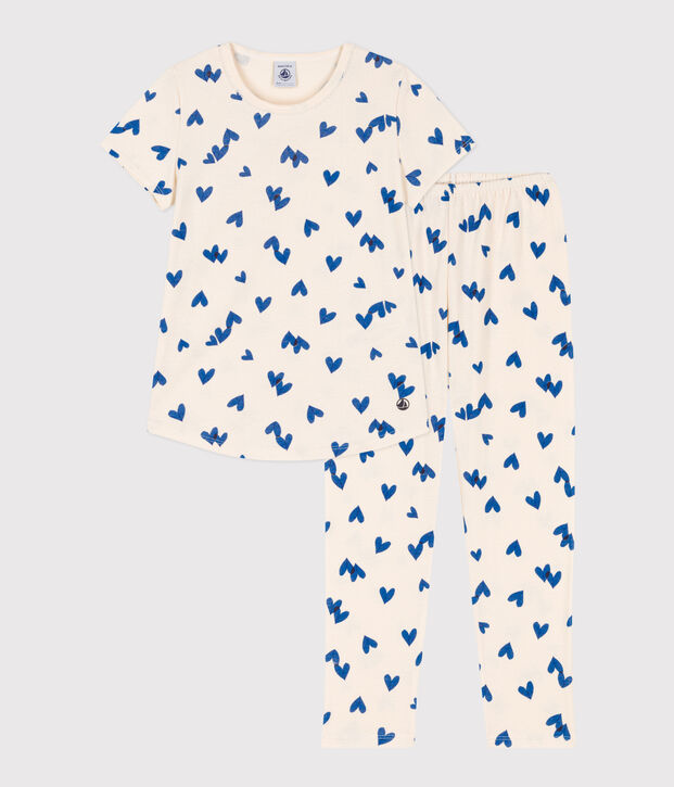 Pigiama bambina manica corta in cotone ecru/multicolore