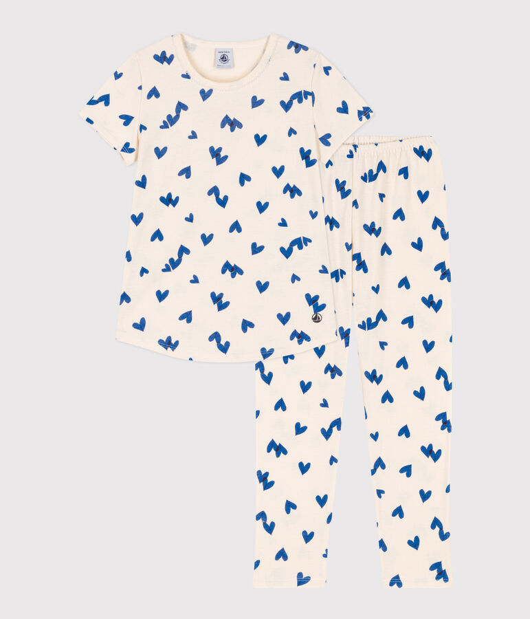 Pigiama bambina manica corta in cotone ecru/multicolore