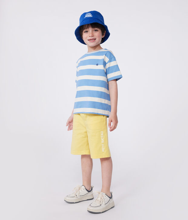 T-shirt a maniche corte in cotone a righe bambino blu/ecru