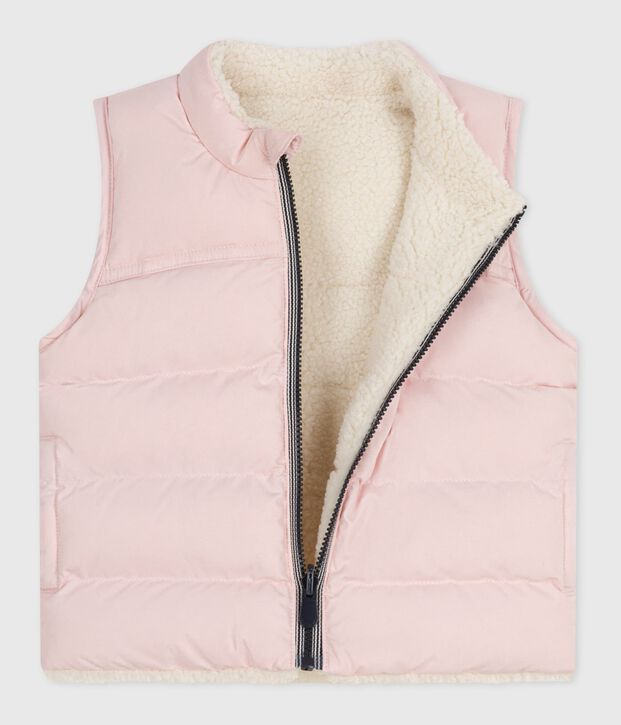 Piumino senza maniche double face neonato rosa/ecru