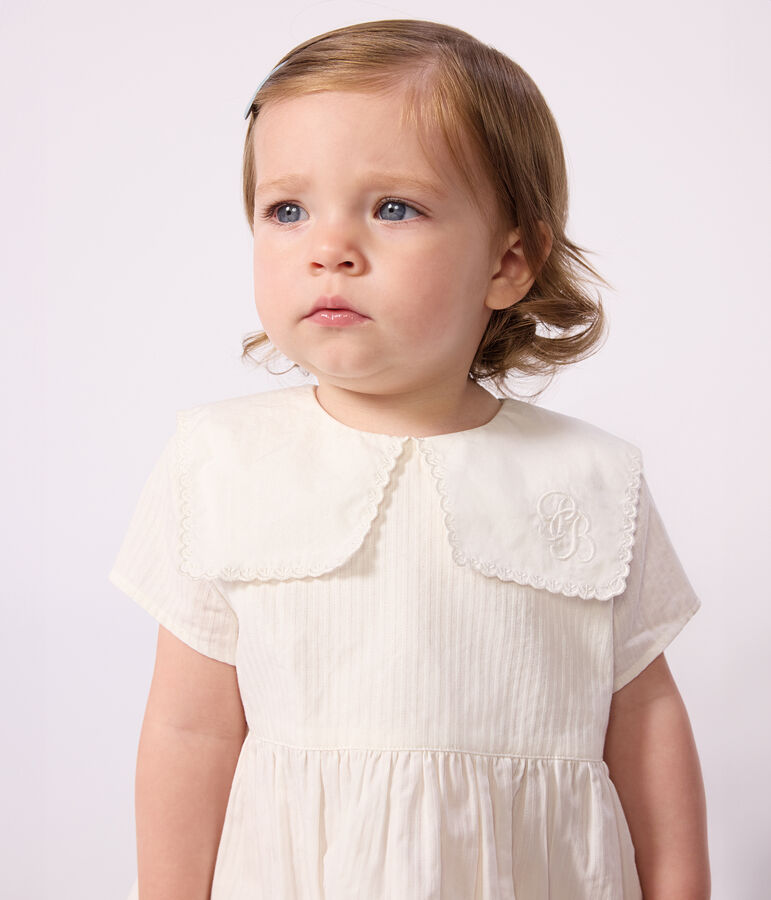 Abito a maniche corte in misto cotone/lino e bloomer coordinato neonata bianco MARSHMALLOW