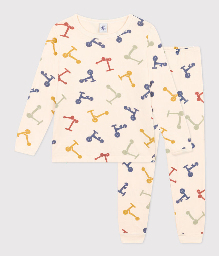 Pigiama fantasia in cotone bambino ecru/multicolore