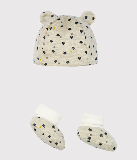Confezione cuffietta e babbucce bebè maschio in lana e cotone variante 1