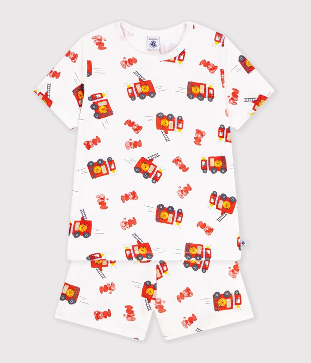 Pigiama corto in cotone con pompiere stampato bambino bianco/multicolore