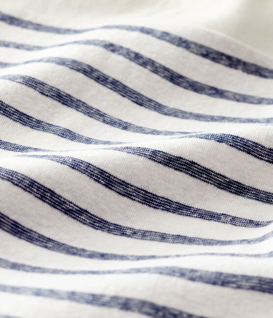 Tutina corta  in cotone/lino a righe bebè maschio bianco MARSHMALLOW/blu MEDIEVAL
