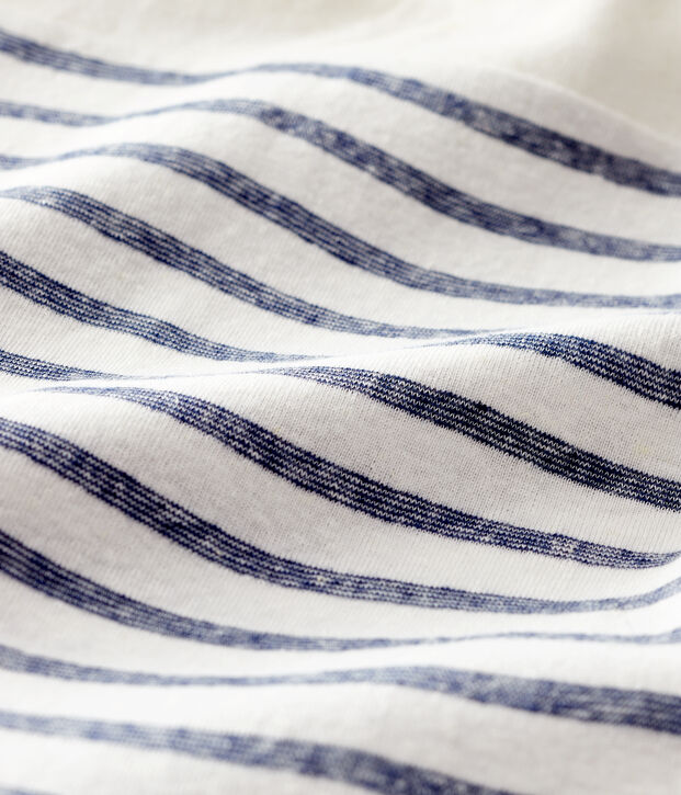 Tutina corta  in cotone/lino a righe beb&egrave; maschio bianco/blu