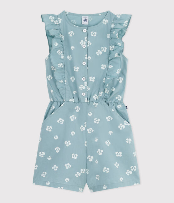 Tutina in cotone senza maniche a fiori bambina blu PAUL/bianco MARSHMALLOW