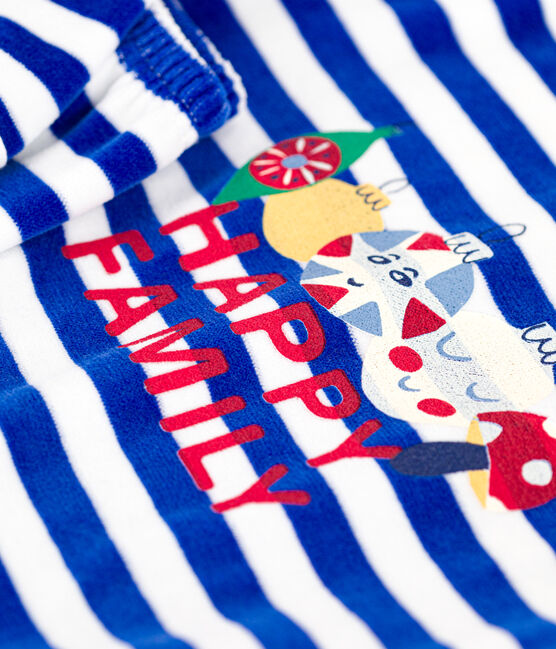 Pigiama a righe in velluto bambino  blu CALVIN/ MARSHMALLOW
