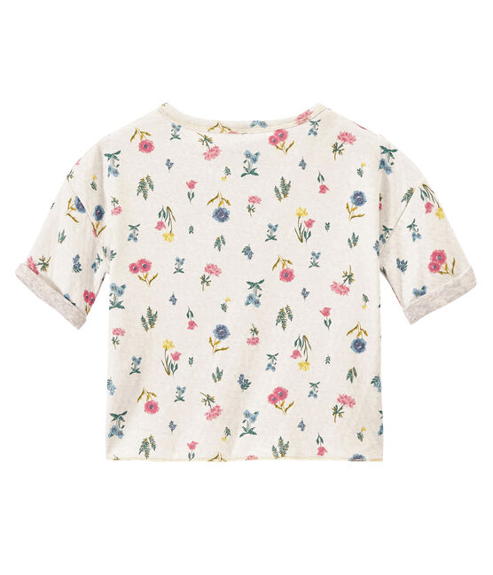 T-shirt bambina in tubique leggero stampata bianco MARSHMALLOW/bianco MULTICO
