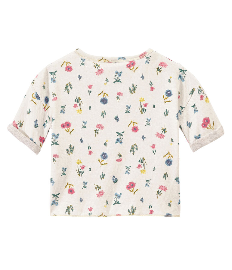 T-shirt bambina in tubique leggero stampata bianco/multicolore